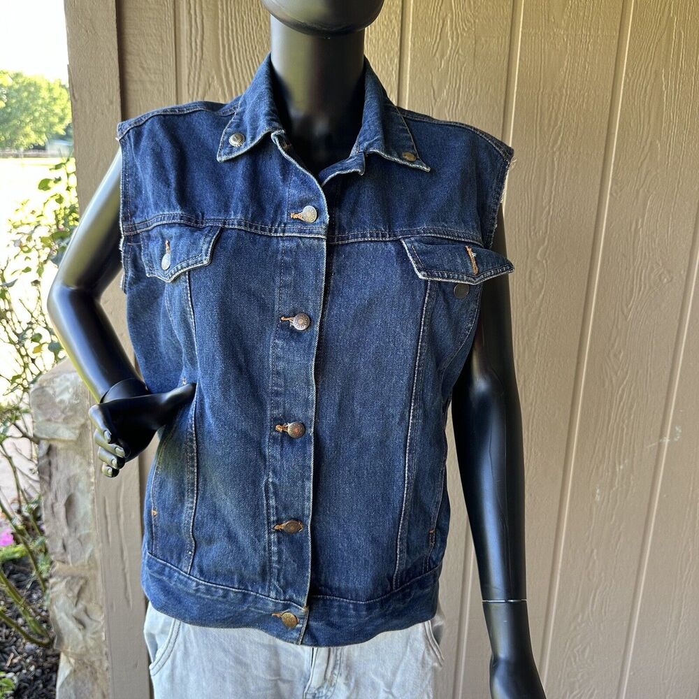 Vintage North West Jean Vest Womens Small Denim Trucker Harley Davidson Fringe